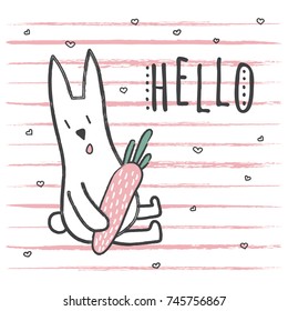 vector template of a cute and simple rabbit holding a carrot 