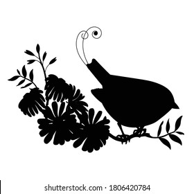 Vector template cute songbird and flowers. Black silhouette illustration isolated on white. For wedding invitation, design, print, t shirt, home decor, stickers, weather vane, application and tattoo.