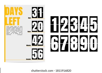 
Vector template of the days left. Contains a set of numbers in the style of a flip clock. Trendy vector illustration for web and print. objects are isolated. Design for business promotion or banner.