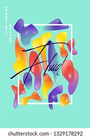 Vector template decorated with fluid liquid shapes. Modern abstract background with grain texture.