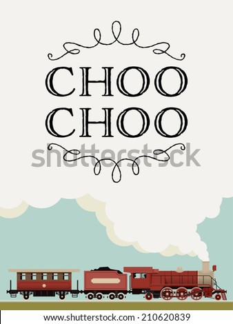 Vector template decorated with vintage looking train running by steam engine | Steam locomotive template