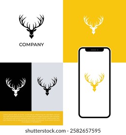 vector template deer logo with white color, deer antlers, animal antlers, logo presentation