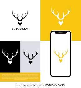 vector template deer logo with white color, deer antlers, animal antlers, logo presentation