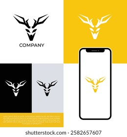 vector template deer logo with white color, deer antlers, animal antlers, logo presentation