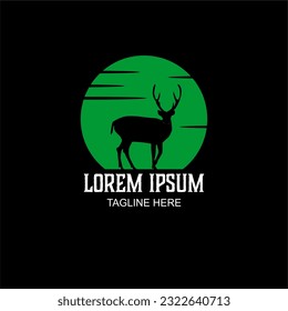  Vector template deer in moonlight logo illustration on black background.vector illustration
