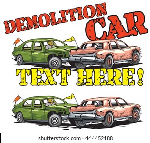Vector template for a demolition car event logo.
Colorful and dynamic design featuring crashing cars with bold editable text — ideal for posters, flyers, or event branding.