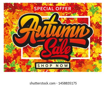 Vector template for design of advertising on autumn theme with calligraphic inscription