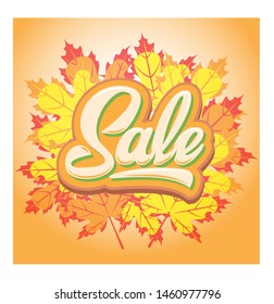 Vector template for design of advertising on autumn theme with calligraphic inscription