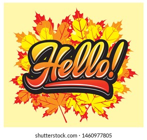 Vector template for design of advertising on autumn theme with calligraphic inscription