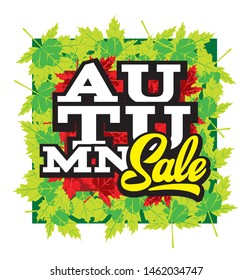 Vector template for design of advertising on autumn theme with calligraphic inscription