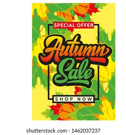 Vector template for design of advertising on autumn theme with calligraphic inscription