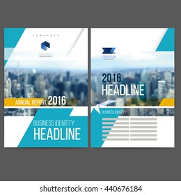 Vector template design annual report 2016, layout with colorful cityscape, space for logo and text. Vector mesh technology with blurred concept. Isolate on white.