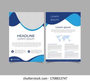 Vector Template design for Brochure, Annual Report, Corporate Presentation, Flyer Design,  layout modern with blue color size A4, Front and back, Easy to Edit.