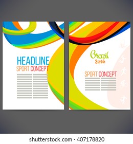 Vector template design Brochure,Flyer,Layout template,Web sites, page, leaflet with colored lines and waves.logo and text separately. Sport concept symbols.Sign Brazil 2016. info-graphics.Banners