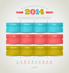 Vector Template Design - Calendar Of 2014 With Holidays Icons