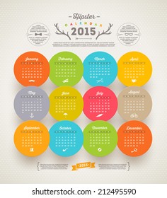 Diseño de plantillas vectoriales - Calendario 2015 con símbolos hipster