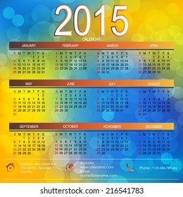 Vector template design, calendar 2015