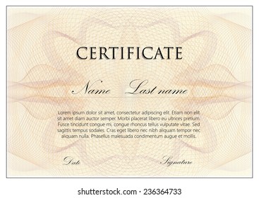 vector template design of certificate with guilloche pattern (watermarks)