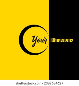 Vector Template Design of Company Logo with "Your Brand" Writing on Black and Yellow Background, Suitable for Product Branding and Design Element or Computer Graphic