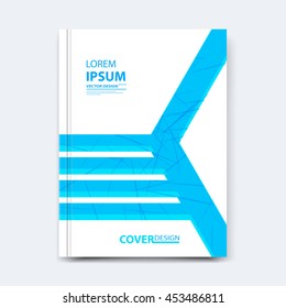 Vector template design for cover, poster, banner, flayer, business card, magazine annual report, title page, brochure, layout or booklet .A4 size with blue geometric shapes on white background