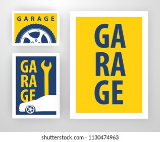 Vector Template Design for decoration of Garage. Layout of banner, card, background, sticker for Auto and Tire repair.