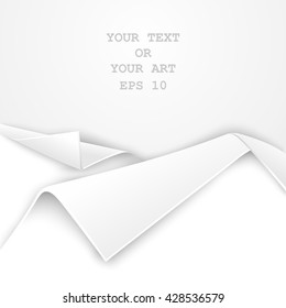 Vector template for design and decoration. Realistic folded edge of white paper with shadows