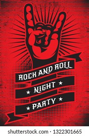 Vector template for design of a grunge poster on the theme of rock night party.