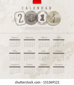 Vector template design - Grunge vintage calendar of 2014 with decorative lettering elements