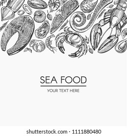 Vector template design with hand drawn  sea food