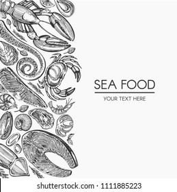 Vector template design with hand drawn  sea food 