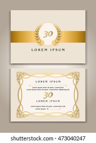 Vector Template Design of Happy Events Invitation and Greeting Card with Gold ornamental frame