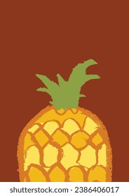 Vector template design for healthy eating cards, vegetarian food idea banner, fruity labels or cosmetic badges with pineapple drawings in naive hand-drawn style with natural crayon textures.