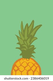 Vector template design for healthy eating cards, vegetarian food idea banner, fruity labels or cosmetic badges with pineapple drawings in naive hand-drawn style with natural crayon textures.