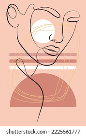 Plantilla vectorial de diseño e ilustraciones en un estilo lineal minimalista. Arte moderno minimalista. Retrato femenino e impresión abstracta.
