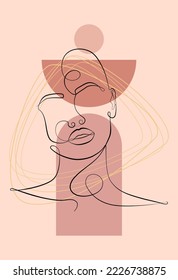 Vector template of design and illustrations in a minimalistic linear style. Minimalistic modern art. Female portrait and abstract print.