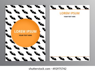 Vector template for design invitation for Halloween. Bats on a white background. size A4. Front page and back page. Can be used as a poster, flyer, postcard, invitation etc.