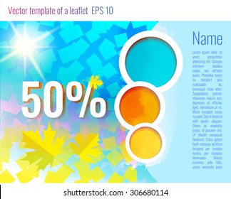 Vector template for design of a leaflet. Autumn bright background with maple leaves.