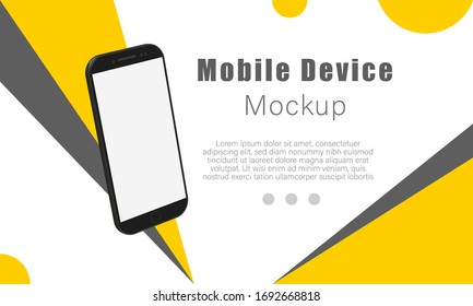 Diseño de plantilla de vectores. Concepto moderno de dispositivo móvil. Pantalla telefónica. Plantilla de presentación empresarial. 3d maquillaje con smartphone negro sobre fondo geométrico abstracto. 