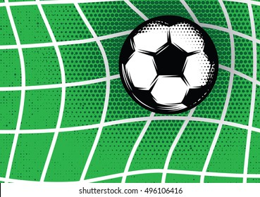 vector template for design on football theme with green lawn, gate and soccer ball