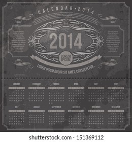 Vektor-Template-Design - Ornate Vintage-Kalender 2014 auf schwarzem Hintergrund