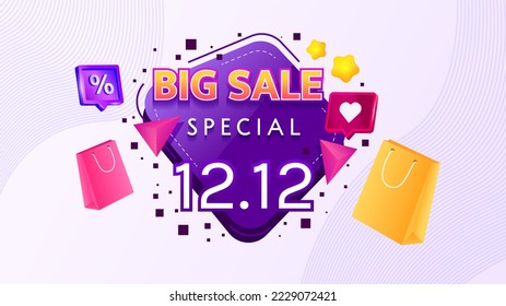 vector template design, shopping theme december 12.12 special year-end, year-end party, december 12.12 special happy shopping background and shopping bag