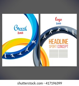 Vector template design strips of colored rings and waves.Concept sport brochure, Web sites,page,leaflet, logo Brazil 2016 and text separately.Sport concept banners with sport symbols 