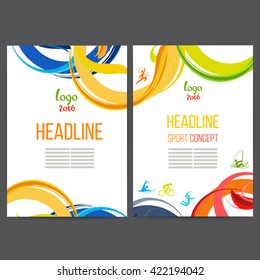 Vector template design strips of colored rings and waves.Concept sport brochure, Web sites,page,leaflet, and text separately. Sport concept banners with symbols of sports competitions