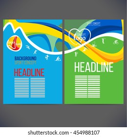 Vector template design strips of colored rings and waves.Concept sport brochure, Web sites,page,leaflet, logo concept 2016 and text separately. Sport banners with symbols of sports competitions