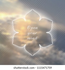 Vector template design for web and social media; Wonderful sacred geometry on landscape blurred background with motivational phrase or place for your text.