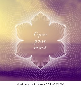 Vector template design for web and social media; Wonderful sacred geometry on landscape blurred background with motivational phrase or place for your text.