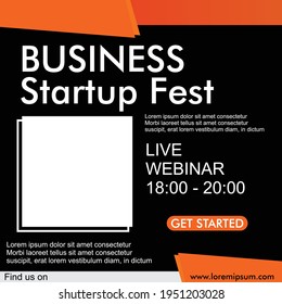 Diseño de plantillas de vectores webinar business start fest, estilo plano moderno con fondo de color
