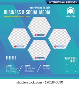 Vector template design of webinar for posts your share event on social media, gradient color and polygon shape style