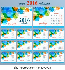 Vector template desk calendar 2016 years . Week starts monday.