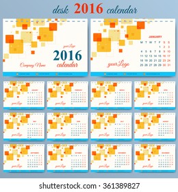 Vector template desk calendar 2016 years . Week starts monday.